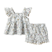 Manxi filles jarretelles sans manches costume forêt style floral petites manches volantes été à manches courtes shorts costume français petit revers