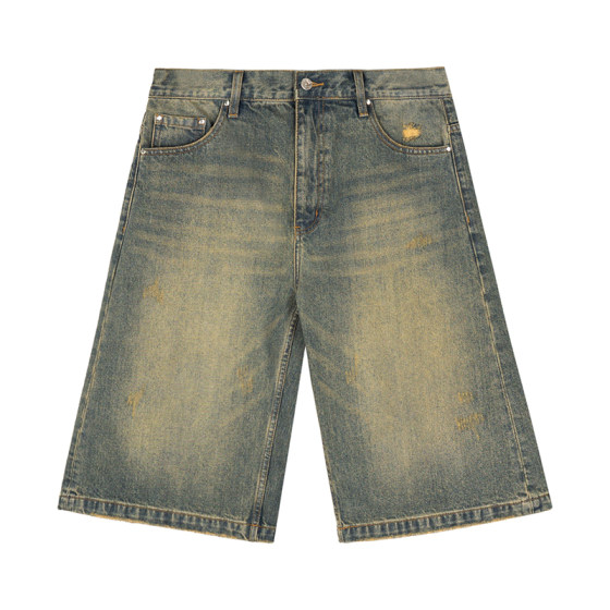 SIMPLE Project Cotton Nostalgic Washing Washed Washed Water Destroy Style A -shaped denim shorts pants