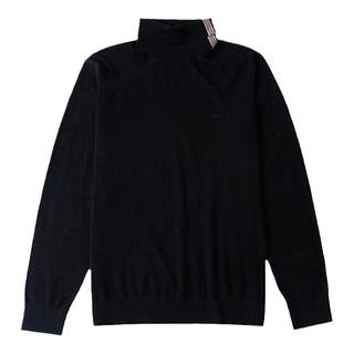 德鲨秋冬保暖羊毛针织衫男2024新款可翻高领套头黑色毛衣