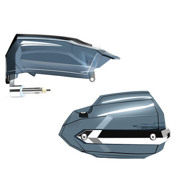 Motorcycle windshield rider handguards modified to keep warm in winter