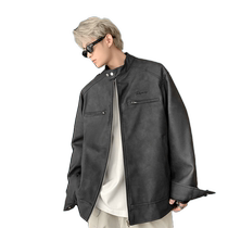 V37 zipper high street long-sleeved jacket for men 2024 spring and autumn new loose trendy simple handsome stand-up collar jacket