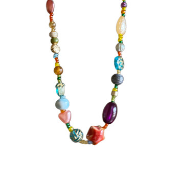 Ethnic style dopamine colorful beaded necklace