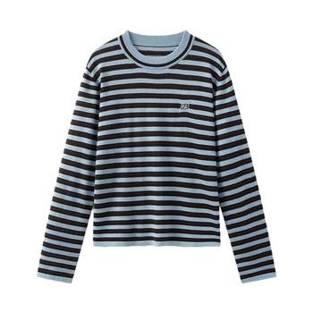 Life on the cloud captain sweater contrast color valley wave striped crew neck sweater 2025 spring and autumn slim top women