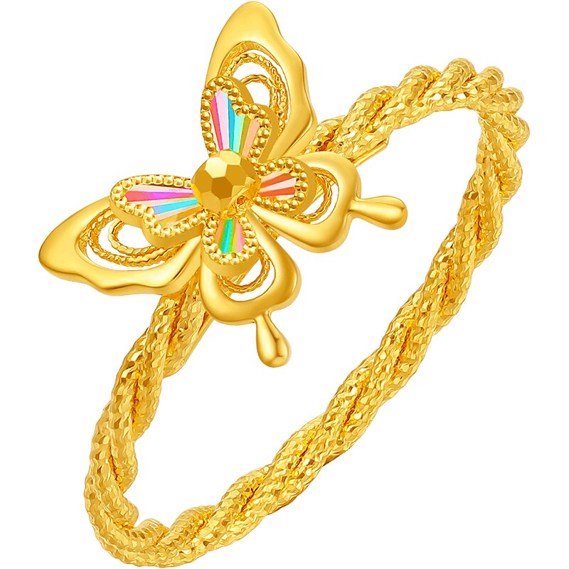 Saturday Fortune 5G gold ring entwined with gold butterfly and golden light shining women's price pure gold women's ring chasing light series holiday gift