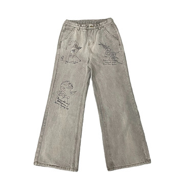 ຮ້ານ Weilang ຂອງອາເມລິກາ graffiti ເຢັນສະໄຕສູງ pants trendy brandy street men handsome jeans high-end gray jeans trendy