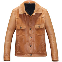 Clearance 289 yuan oil wax head layer cowhide leather leather coat male slim short lapel casual denim jacket history