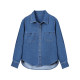 大洪洪【休闲格调】秋冬款翻领长袖蓝色叠穿牛仔衬衫女衬衣