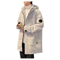 Mid-length down jacket mens winter new thin white duck down hooded top trendy brand casual warm jacket mens clothing