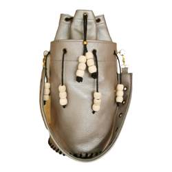 BZ原创设计手工皮具个性时尚银色流苏串珠头层牛皮手提包包水桶包