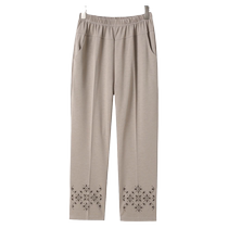 Middle-aged and elderly womens pants moms summer solid color pants fashionable grandmas summer dress loose straight pants wifes elastic waist