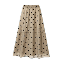 Organza skirt womens elastic waist summer new mid-length puffy yarn skirt high waist a line polka dot umbrella skirt