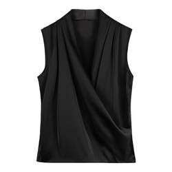 ເສື້ອເຊີດຄໍ V pleated summer OL satin slimming solid color chiffon sleeveless vest women's large size suit inner shirt