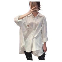 Maternity wear autumn 2024 new striped shirt womens mid-length fashionable shirt slimming belly-covering top