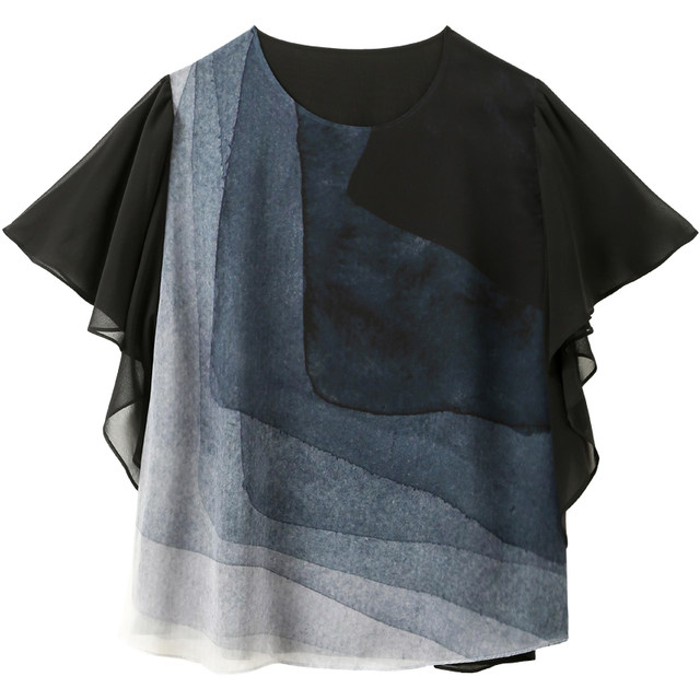 ເສື້ອ chiffon ພິມສະຫມໍ່າສະເຫມີທີ່ມີການພິມແສງສະຫວ່າງ