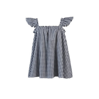 Fresh and Simple Short Plaid Cotton Tank Top Sleeveless Babydoll Shirt Camisole Outerwear for Women in Summer