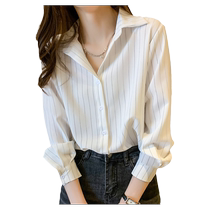 Boomer White Striped Shirt Woman 2024 Chunqiu Advanced senses Career positive dress Temperament Weight Reduction Snowspun Blouse