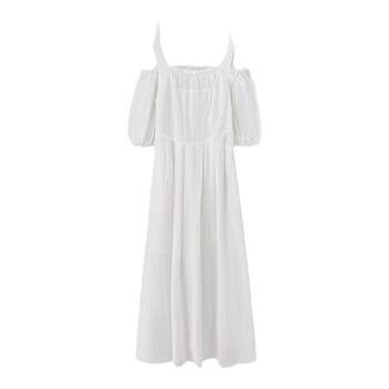 MOUSSY 2024 summer new retro literary style off-shoulder long dress 028HSZ30-0851