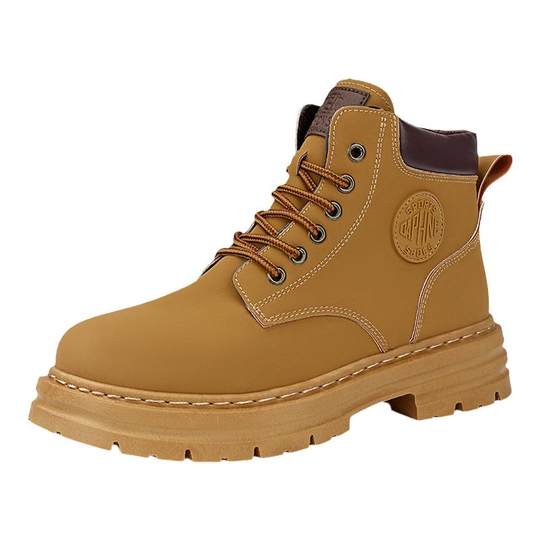 2024冬季工装靴男士劳保鞋百搭马丁靴皮加绒保暖休闲鞋男大黄靴子