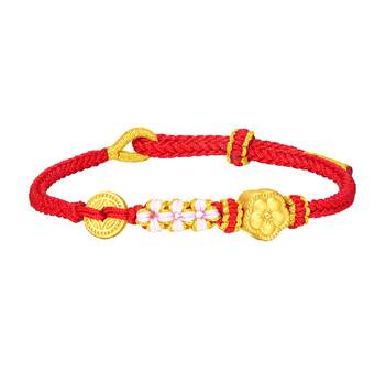 Chow tai fook has money, peach, money, coins and pure gold bracelets