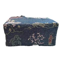 Nordic pure cotton denim embroidered tissue box fabric tissue box home soft storage bag car lanyard tissue bag