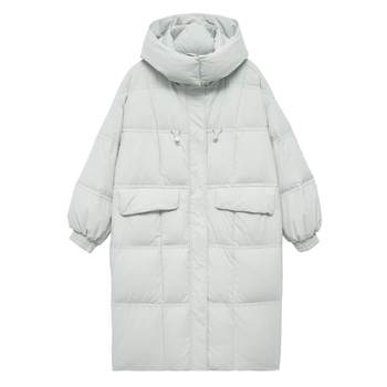 A21 Women's Medium Long Long Duck Down Jacket 2023 Winter New Hooded Stand Collar Jacket Bread Warm
