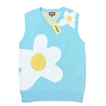 GOLF WANG Biao Zhixun po ແບບດຽວກັນ sky blue flower vest sweater vest knitted fir couple street