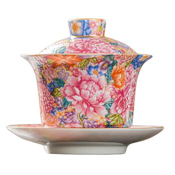 Ceramic sancai ໂຖປັດສະວະຊາຈອກຊາໂຖປັດສະວະແບບຈີນ kung fu ຊາຊຸດດຽວ enamel ສູງສີ tribute ໂຖປັດສະວະຊາເຮືອນ