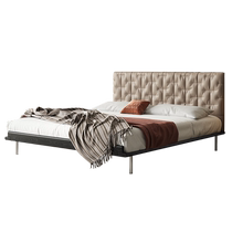 Yiluo Giselle Bed Minimalist Leather Bed Mid-Autumn Style Biscuit Bed Master Bedroom Thin Headboard Retro Solid Wood Soft Package Bed