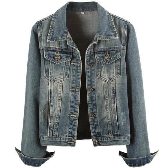 Denim jacket female spring and autumn short new self -slim student long -sleeved large size denim jacket small shirt is old -fashioned