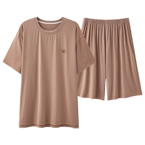 Mens pajamas 2024 summer new mens modal home wear short-sleeved shorts suit summer ice silk two-piece set