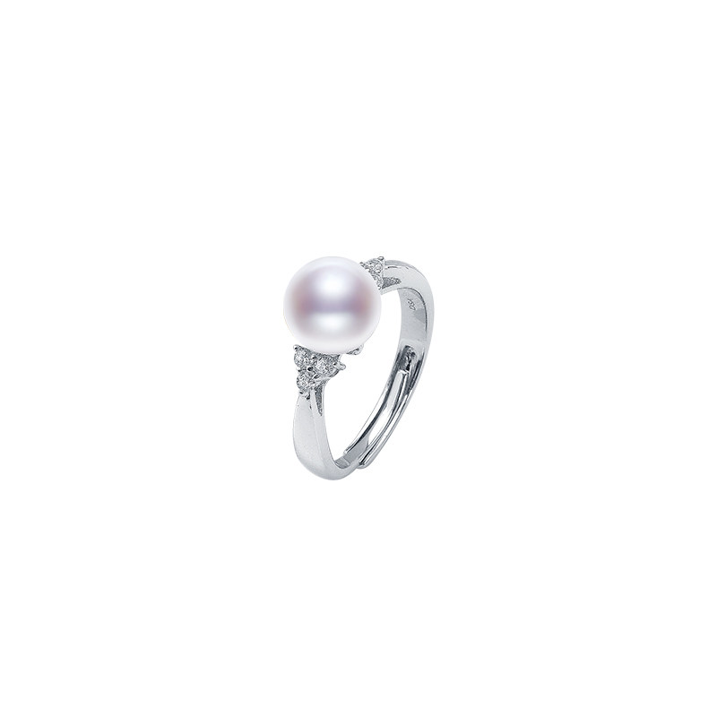 Jingrun Pearl 925 Silver Australian White Seawater Pearl Ring 9-10mm Round White Simple Versatile Open Ring for Women L