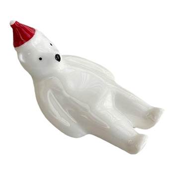 Anmuliangpin foreign trade export cute christmas hat white bear dining table decoration ceramic chopstick stand knife fork spoon stand