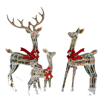 Christmas deer-drawn cart large scene hotel window decoration luminous iron deer-drawn sleigh mother and child deer ornaments