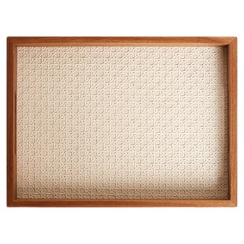 Retro wooden frame tray rattan plaid porch storage tray
