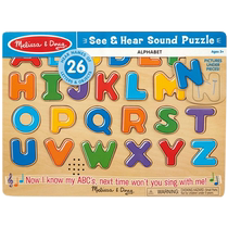 美国Melissa Doug字母表有声木制带声效拼图26片宝宝儿童早教玩具