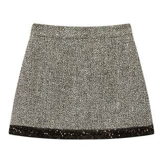Peacebird women's autumn sequined splicing skirt a1gee3535