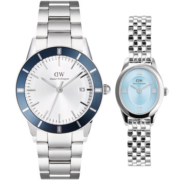 Dw watch set for couples, model small stainless steel glacier blue oval watch diving watch