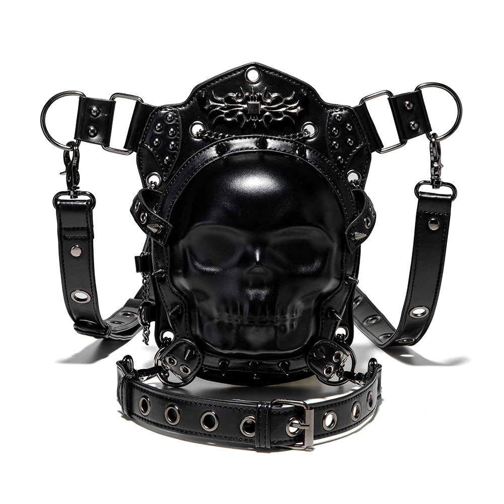 European and American punk modern unisex waist bag with metal studs, skull design, motorcycle rider leg wrap, crossbody bag, trendy