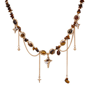 SUMIYAKI复古雅丹风串珠虎眼石芒星项链流苏设计感毛衣链情侣礼物