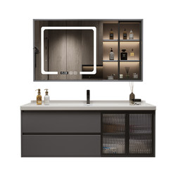 Modern simple smart bathroom cabinet glass door bathroom wash basin solid wood wash basin ceramic integrated basin combination