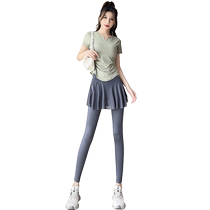 Yoga clothing suit for women with high-end sense 2024 new style morning running short-sleeved sports mountain climbing fitness clothing badminton skirt pants