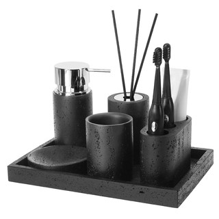 Black stone bathroom toiletries set wabi-sabi style tissue box