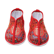 Childrens thousand-layer sole handmade cloth shoes with the word Fu Chinese style boys and girls ancient costume soft-soled embroidered baby red week-grabbing shoes