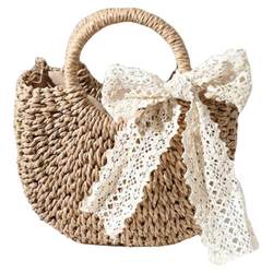 Bow crossbody straw bag ໃຫມ່ woven bag shoulder bag women forest style portable ກະຕ່າຜັກ ຖົງວັນພັກຫາດຊາຍ