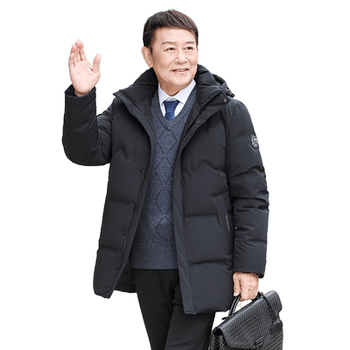 Duck down jacket men's hooded business mid-length dad wear