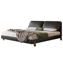 Yiluo elephant ear leather bed Italian minimalist black retro master bedroom modern simple solid wood edge-to-side soft bed