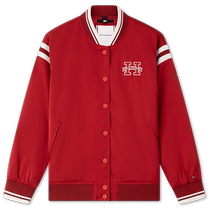 Tommy 24 new autumn and winter childrens clothing womens college style color-blocked embroidered snap-button baseball collar jacket TH2432149