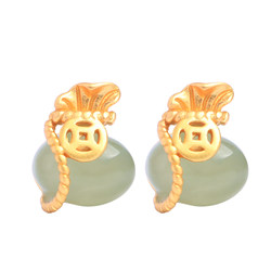 ຖົງໂຊກດີທໍາມະຊາດ Hetian jade sterlings silver earrings for women summer new style Chinese gold inlaid jade earrings gift birthday