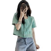 Green short-sleeved small fragrant jacket for women summer new style fashionable and age-reducing versatile high-end short top