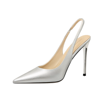 Lily Wei (Innocent) Mens Summer Back-Empty Sandals 2024 New Silver High Heels Small Size 313233